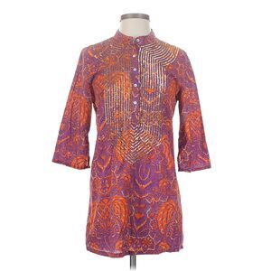 FIGUE Jasmine Purple Orange Paisley Cotton Embellished Tunic. Size S.